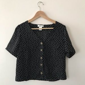 black & white polka dot button up